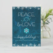 Cartes Pour Fêtes Annuelles Blue Peace Jove Love Snowflake Typographie Simple (Debout devant)