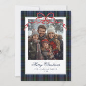 Cartes Pour Fêtes Annuelles Blue Plaid Red Bow Photo (Devant)