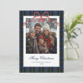 Cartes Pour Fêtes Annuelles Blue Plaid Red Bow Photo (Debout devant)