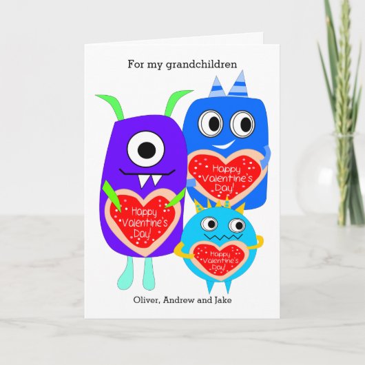 Cartes Pour Fêtes Annuelles Blue Purple Funny Monster Saint Valentin (Devant)