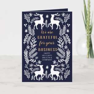 Cartes Pour Fêtes Annuelles Blue Scandinavian Nordic Winter Reindeer Business