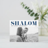 Cartes Pour Fêtes Annuelles Blue Shalom Bold Typographie Hanoukka Photo (Debout devant)