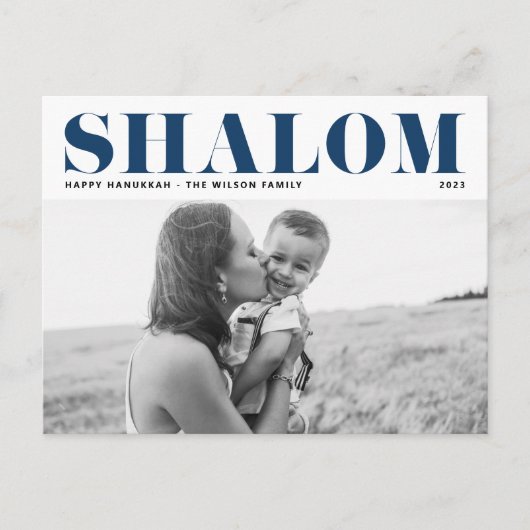 Cartes Pour Fêtes Annuelles Blue Shalom Bold Typographie Hanoukka Photo (Devant)