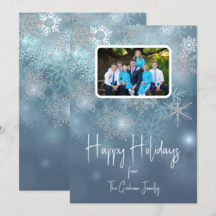 Cartes Pour Fêtes Annuelles Blue & Silver Snowflakes Modern Flat Holiday Card