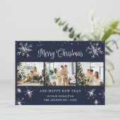Cartes Pour Fêtes Annuelles Blue Silver Sparkly Snowflake Photo Collage (Debout devant)