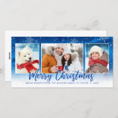 Cartes Pour Fêtes Annuelles Blue Snowflake 3 Photo Joyeux Noël (Devant / Derrière)