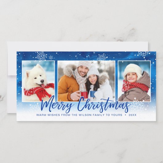 Cartes Pour Fêtes Annuelles Blue Snowflake 3 Photo Joyeux Noël (Devant)