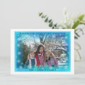 Cartes Pour Fêtes Annuelles Blue Snowflake Ajouter votre propre image hiver No (Debout devant)