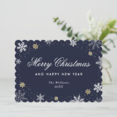 Cartes Pour Fêtes Annuelles Blue Snowflake Watercolor Botanical  (Debout devant)