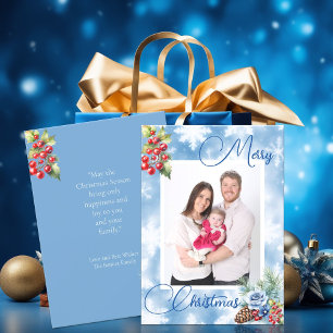 Cartes Pour Fêtes Annuelles Blue Snowflakes Red Berries voeux de Noël