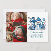 Cartes Pour Fêtes Annuelles Blue Snowman 4 Photo First Christmas (Devant)