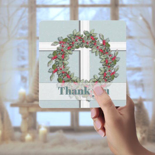 Cartes Pour Fêtes Annuelles Blue Spruce Window to Winter Thank You