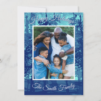Cartes Pour Fêtes Annuelles Blue Watercolor Holiday Card (Personalize)