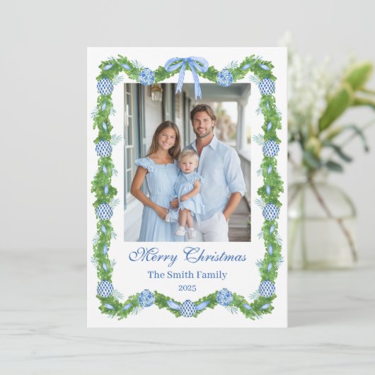 Cartes Pour Fêtes Annuelles Blue & White Chinoiserie Garland Grandmillenial (Debout devant)