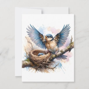 Cartes Pour Fêtes Annuelles Bluebird Sur Le Nid Dans Les Aquarelles