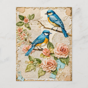Cartes Pour Fêtes Annuelles Bluebirds aux Roses