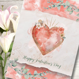 Cartes Pour Fêtes Annuelles Blush Baroque Heart with Floral Accents Valentines