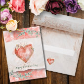 Cartes Pour Fêtes Annuelles Blush Baroque Heart with Floral Accents Valentines