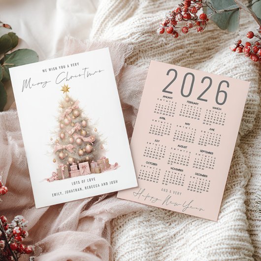 Cartes Pour Fêtes Annuelles Blush Quirky Tree 2026 Calendrier Joyeux Noël