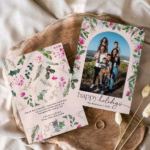 Cartes Pour Fêtes Annuelles Blush rose floral moderne avec feuillage et arche 