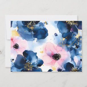 Cartes Pour Fêtes Annuelles Blush Rose Gold Bleu de Nuit Floral Aquarelle