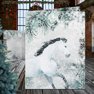 Cartes Pour Fêtes Annuelles Blustering Winter Woodland Forest White Horse