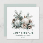 Cartes Pour Fêtes Annuelles Bohème Sage Vert ornement de Noël Entreprise (Devant / Derrière)