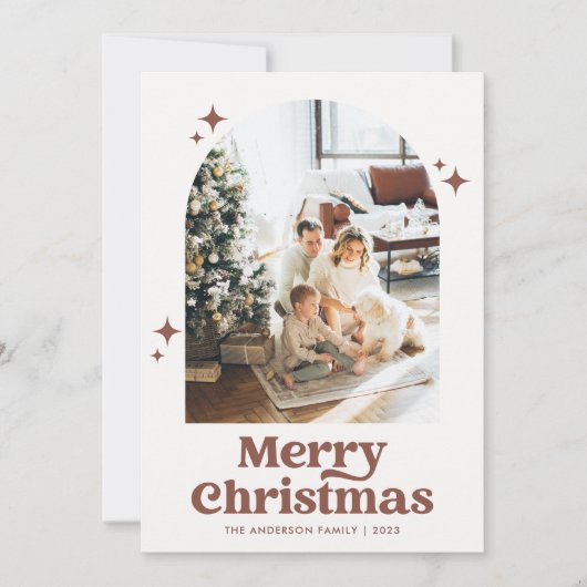 Cartes Pour Fêtes Annuelles Boho Arch Joyeux Noël Photo Terracotta (Devant)