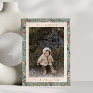 Cartes Pour Fêtes Annuelles Boho automne rustique bleu floral photo Thanksgivi