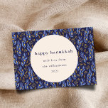 Cartes Pour Fêtes Annuelles Boho bleu moderne Hanoukka Botanique personnalisé<br><div class="desc">Cette carte de vacances hanoukka vierge pliée présente un design botanique moderne en bleu marine et jaune et a un accueil personnalisé modifiable.</div>