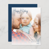 Cartes Pour Fêtes Annuelles Boho Blue manuscrit Script Full Photo Happy (Devant / Derrière)