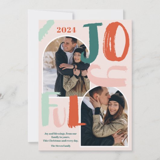 Cartes Pour Fêtes Annuelles Boho bold script 2 photos arche Joyful Noël (Devant)