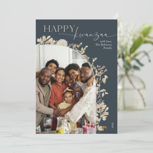 Cartes Pour Fêtes Annuelles Boho Botanical Happy Kwanzaa Photo (Debout devant)