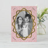 Cartes Pour Fêtes Annuelles Boho Cheetah & Parties scintillant Rose Oval Photo (Debout devant)