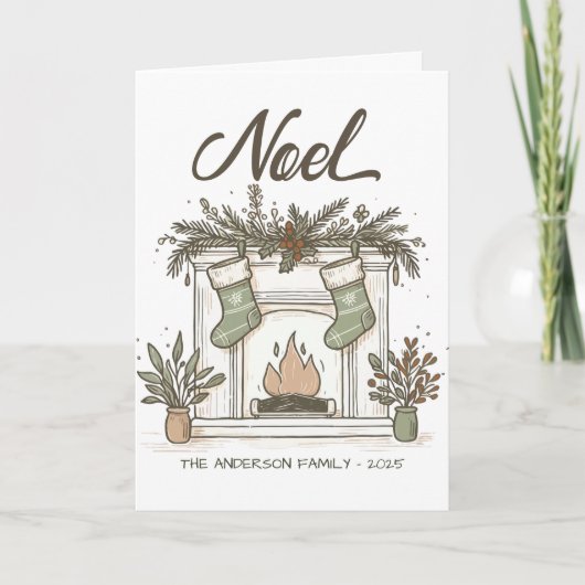 Cartes Pour Fêtes Annuelles Boho cheminée Bas tons rustiques (Devant)