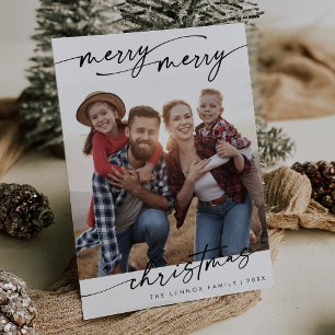 Cartes Pour Fêtes Annuelles Boho Chic Black White Famille Photo Noël mignon