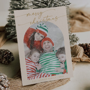 Cartes Pour Fêtes Annuelles Boho Chic Cream Gold Fun Famille Photo Noël