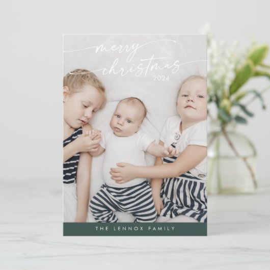 Cartes Pour Fêtes Annuelles Boho Chic Dark Green Cute Photo unique Noël (Debout devant)