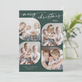 Cartes Pour Fêtes Annuelles Boho Chic Dark Green Famille Multi Photo Noël (Debout devant)