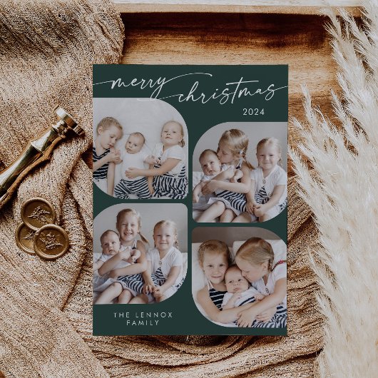 Cartes Pour Fêtes Annuelles Boho Chic Dark Green Famille Multi Photo Noël