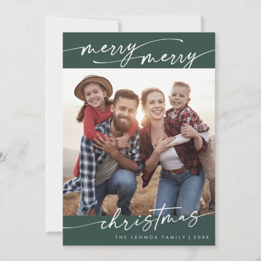 Cartes Pour Fêtes Annuelles Boho Chic Dark Green Famille Photo Noël mignon (Devant)