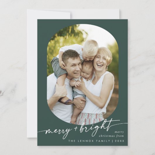 Cartes Pour Fêtes Annuelles Boho Chic Dark Green Joyeux Bright Photo Noël (Devant)