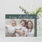 Cartes Pour Fêtes Annuelles Boho Chic Dark Green Photo Amusant Famille Noël (Debout devant)