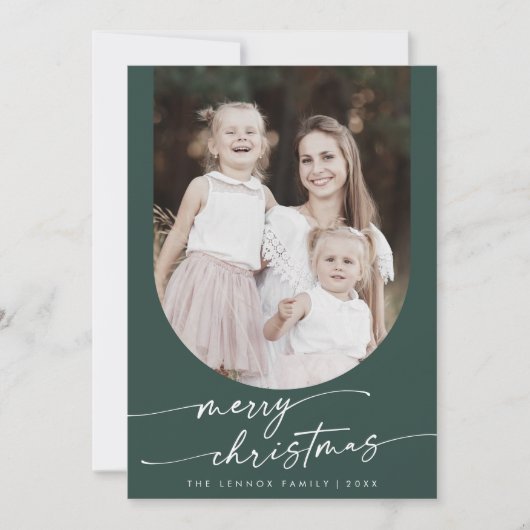 Cartes Pour Fêtes Annuelles Boho Chic Dark Green Photo Boho Famille Noël (Devant)