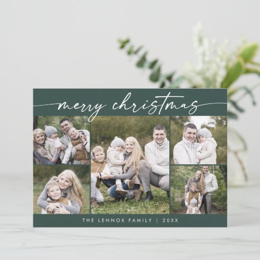 Cartes Pour Fêtes Annuelles Boho Chic Dark Green Photo Boho Joyeux Noël (Debout devant)