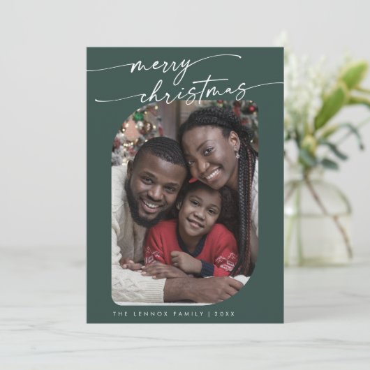 Cartes Pour Fêtes Annuelles Boho Chic Dark Green Photo Joli Joyeux Noël (Debout devant)