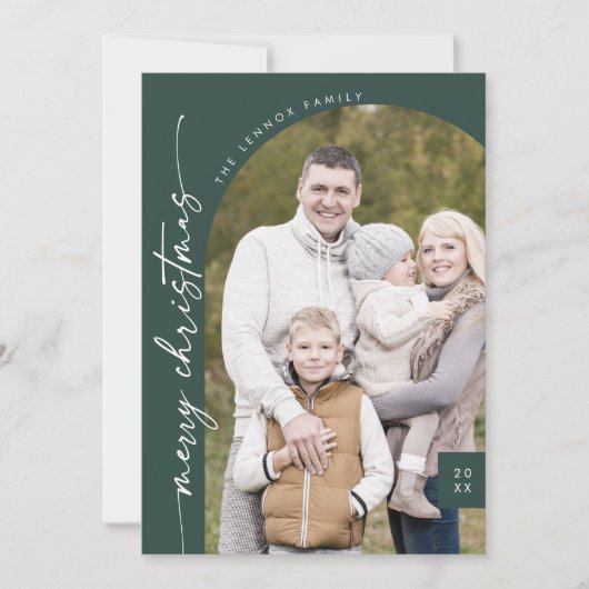 Cartes Pour Fêtes Annuelles Boho Chic Dark Green Photo moderne Joyeux Noël (Devant)