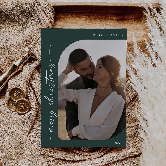 Cartes Pour Fêtes Annuelles Boho Chic Dark Green Photo Simple Joyeux Noël