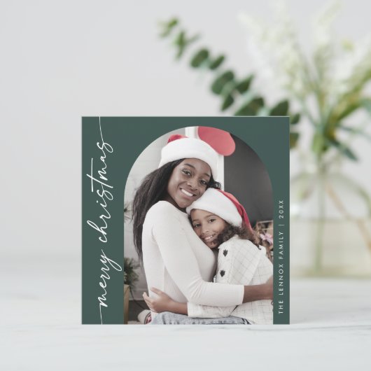 Cartes Pour Fêtes Annuelles Boho Chic Dark Green Photo unique Joyeux Noël (Debout devant)