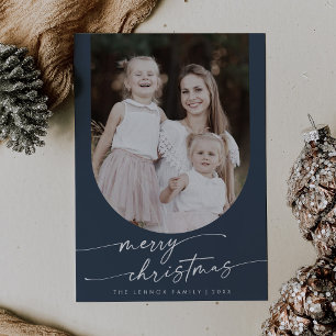 Cartes Pour Fêtes Annuelles Boho Chic Navy Bleu Photo Boho Famille Noël